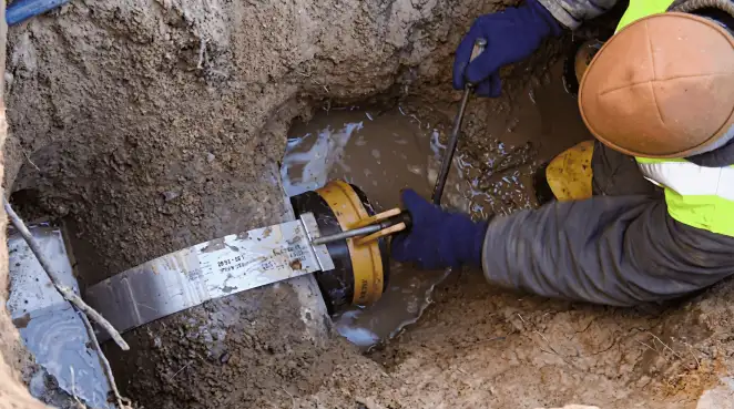 Technician performing underground drainage repair for foundation protection and gutter systems in Charlotte, NC